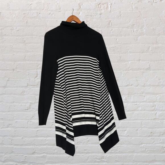 Apt. 9 Sweaters - Apt 9 Medium Black White Asymmetrical Striped Turtleneck Tunic Knit Sweater